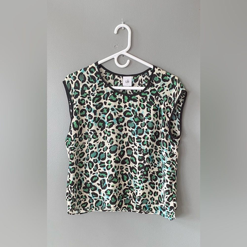 Cabi blouse - leopard green and white